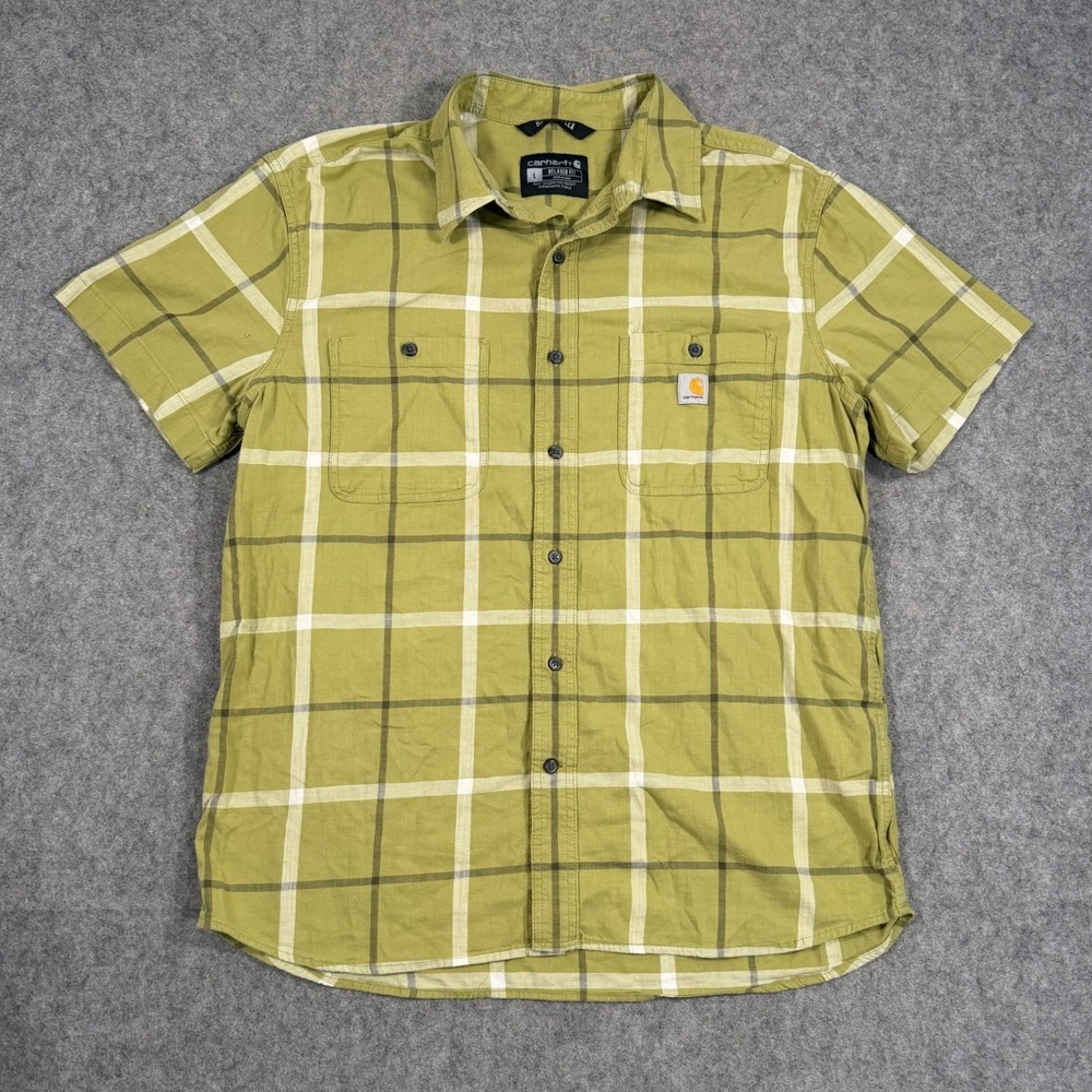 Carhartt Green Plaid Rugged Flex Relaxed Fit Short Sleeve Shirt Men's Size Large